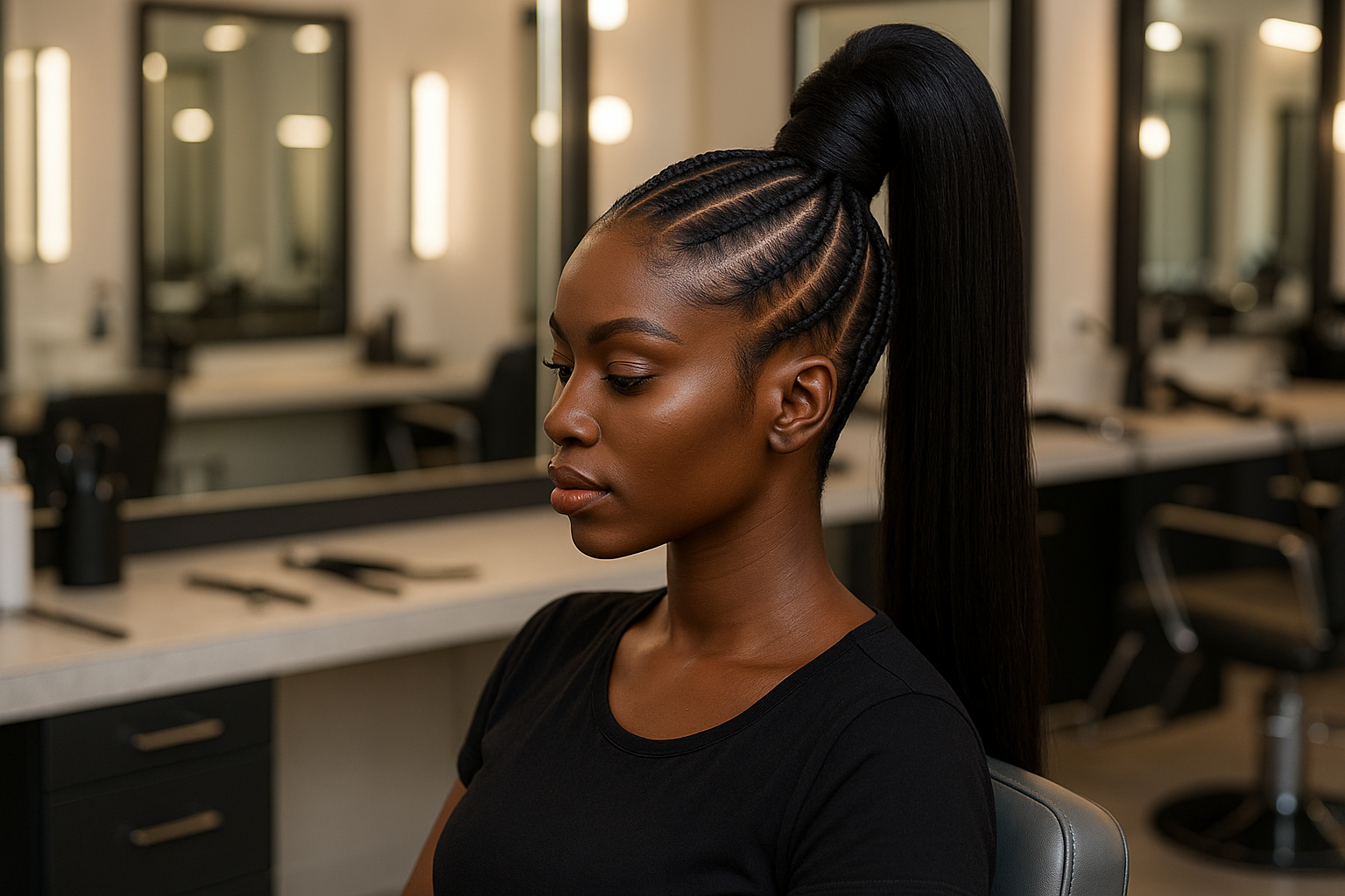 Human hair Pondo installation with African model